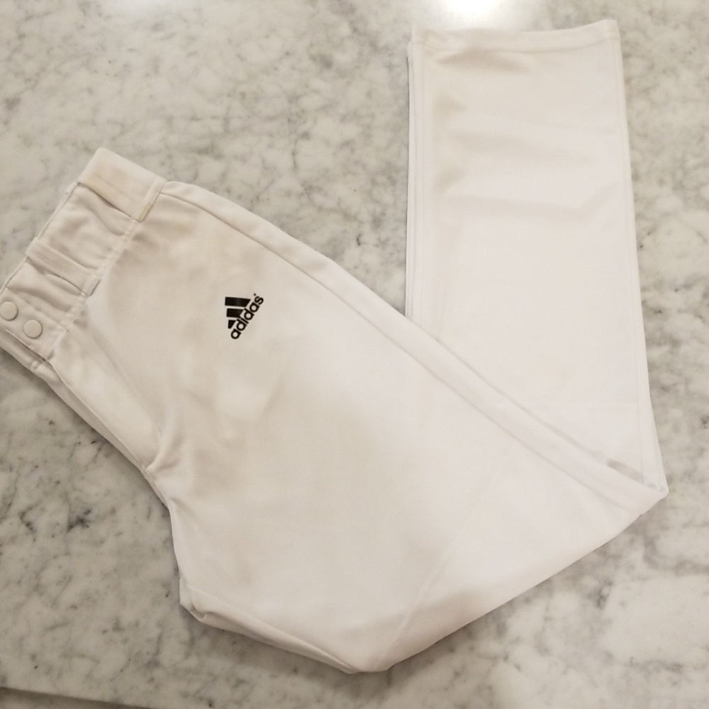 4 Adidas white straight leg baseball pants. Set of 4 of the same.